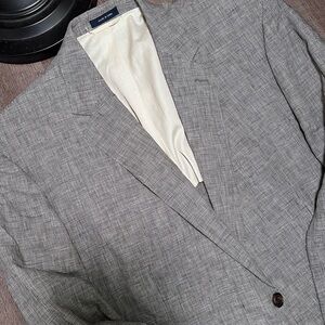 Ralph Ralph Lauren Mens Sport Coat Blazer 100% Linen Houndstooth 46R Black White